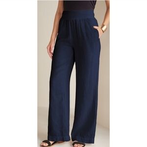 Soft Surroundings Navy Aliso‎ Point Linen Pants Wide Leg Elastic Waist Size XL